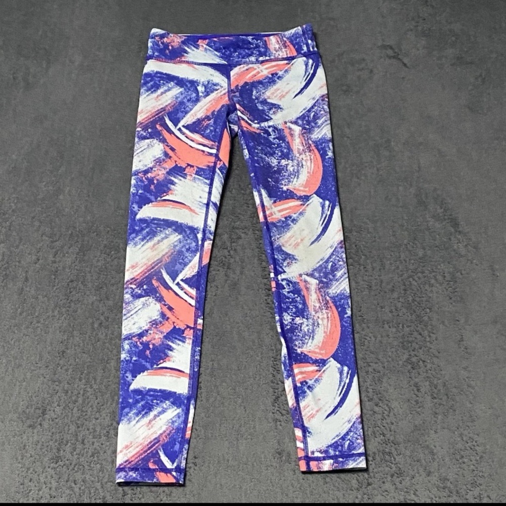 Ivivva by Lululemon Rhythmic Tight Leggings Girls 8 Blue Pink Full-Length Cheer